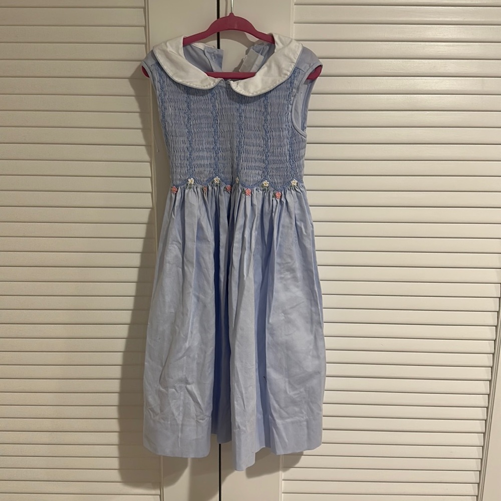 Fantaisie Kids Sleeveless Blue Smocked Dress 4